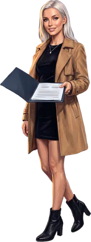 Ava Lindqvist holding an open folder of papers